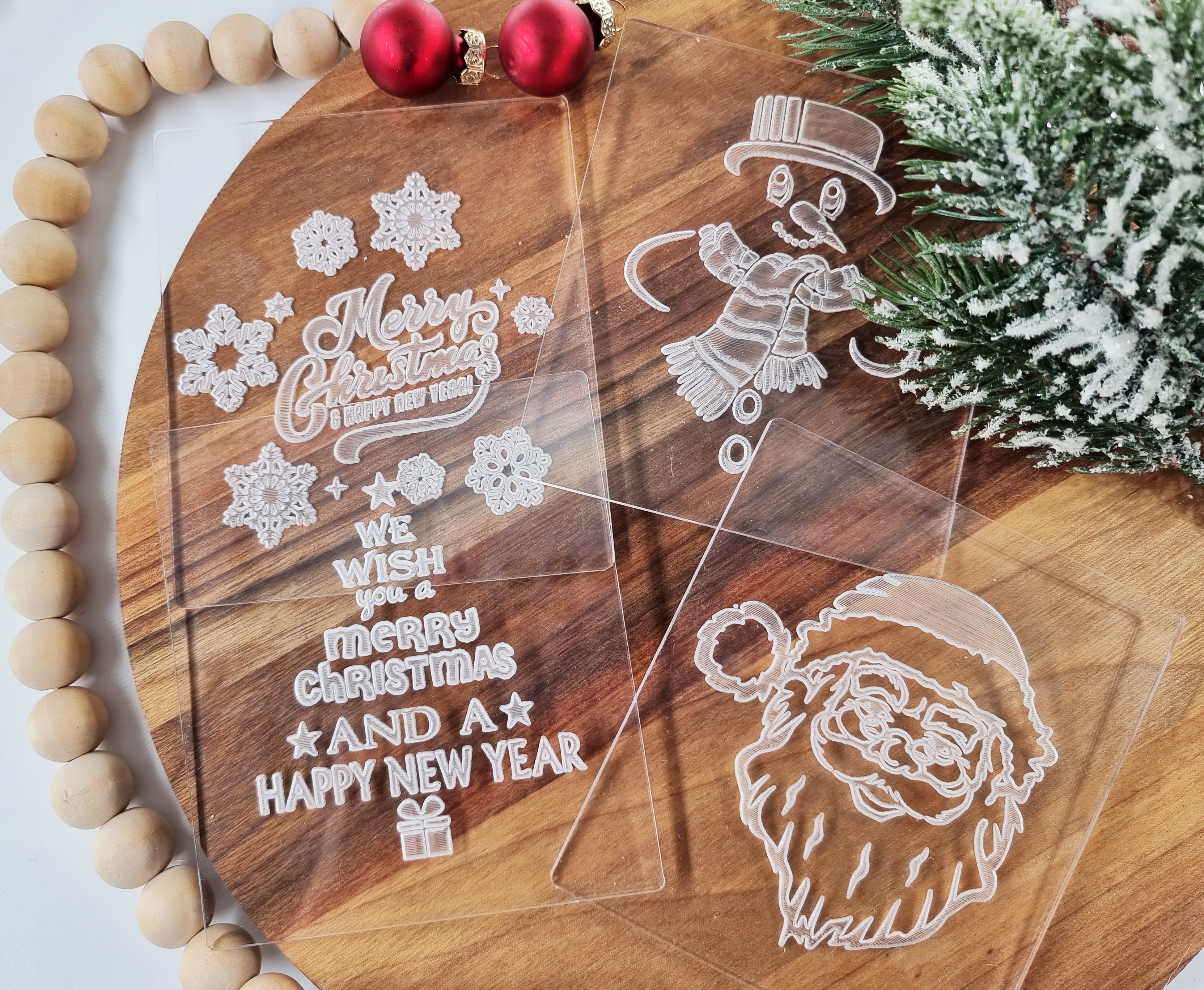 4pcs Christmas Embosser plus Cookie Cutter set|Designer Fondant Embosser Stamp
