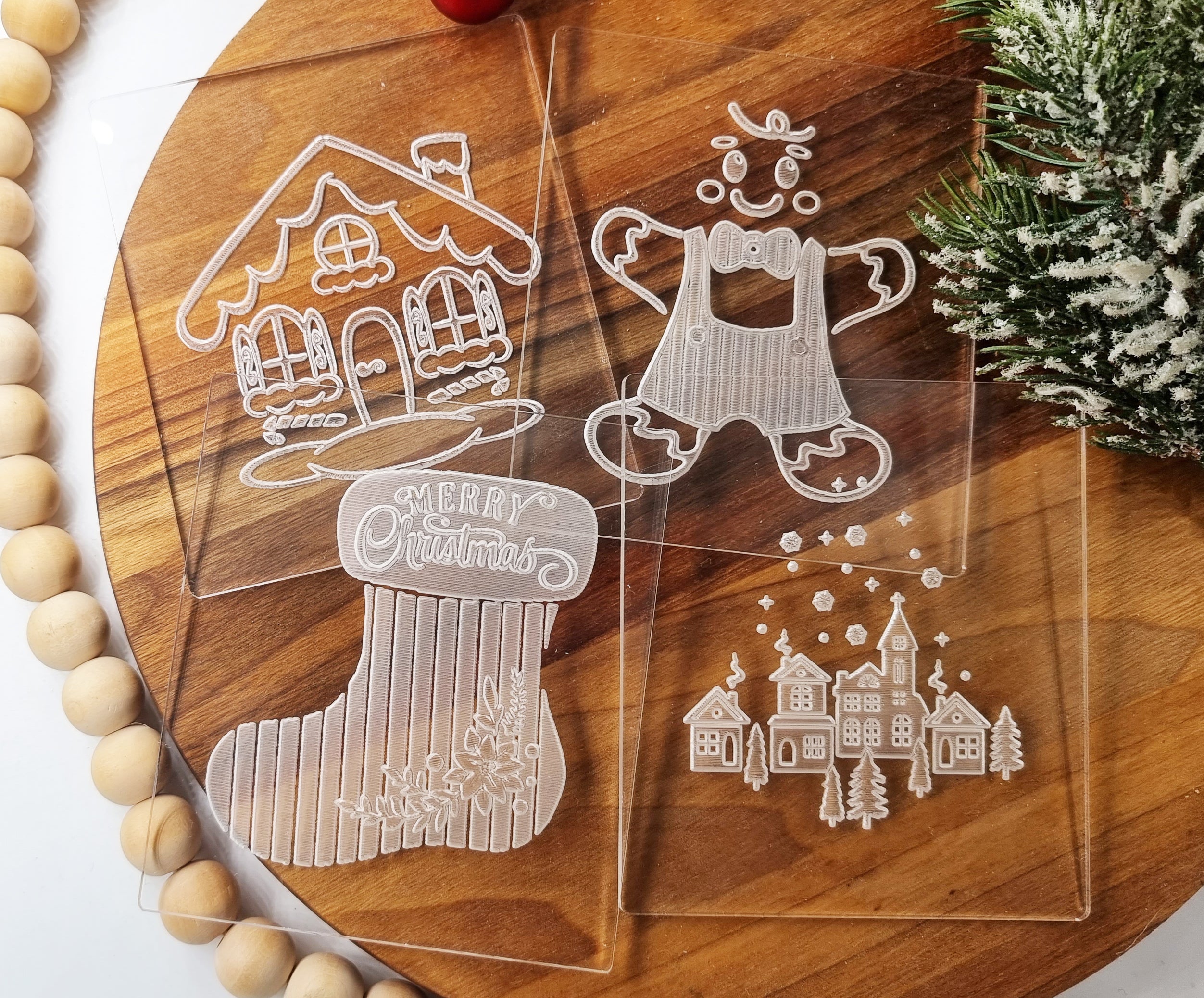 4pcs Christmas Embosser plus Cookie Cutter set|Designer Fondant Embosser Stamp