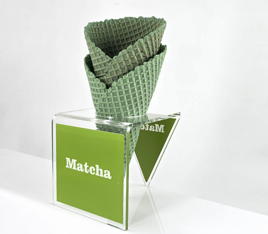Acrylic Ice Cream Cone Display with Flavor Labels, Gelato Cone Holder, Gelato Tags, Cone flavor Red Velvet, Black Vanilla, Matcha