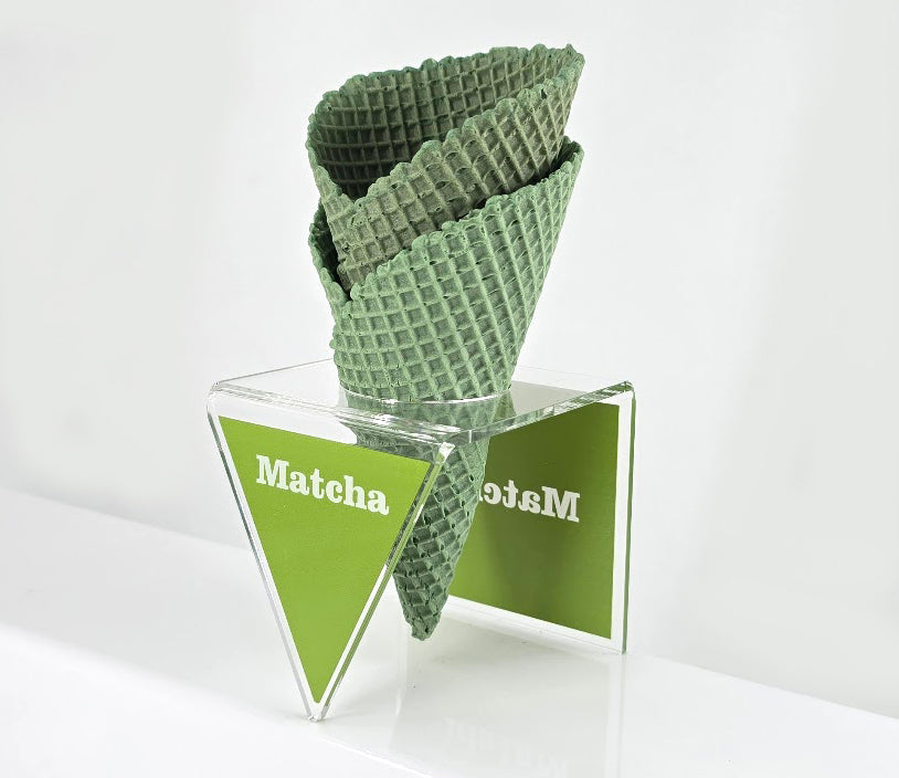 Acrylic Ice Cream Cone Display with Flavor Labels, Gelato Cone Holder, Gelato Tags, Cone flavor Red Velvet, Black Vanilla, Matcha