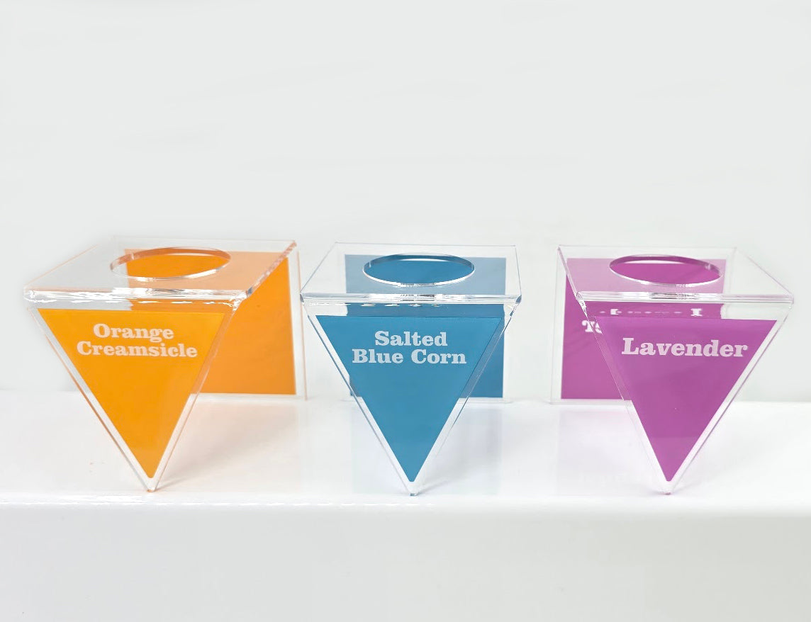 Colorful Acrylic Ice Cream Cone Holder, 3 Flavor Display, Custom Labels for Gelato and Dessert Shops