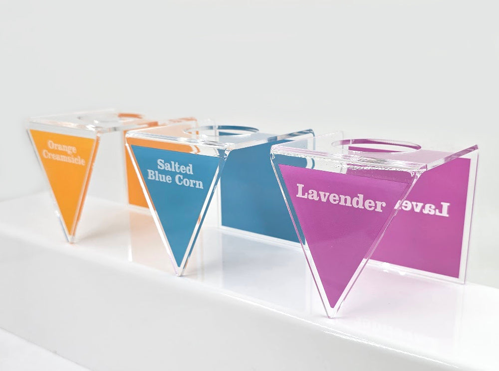 Colorful Acrylic Ice Cream Cone Holder, 3 Flavor Display, Custom Labels for Gelato and Dessert Shops