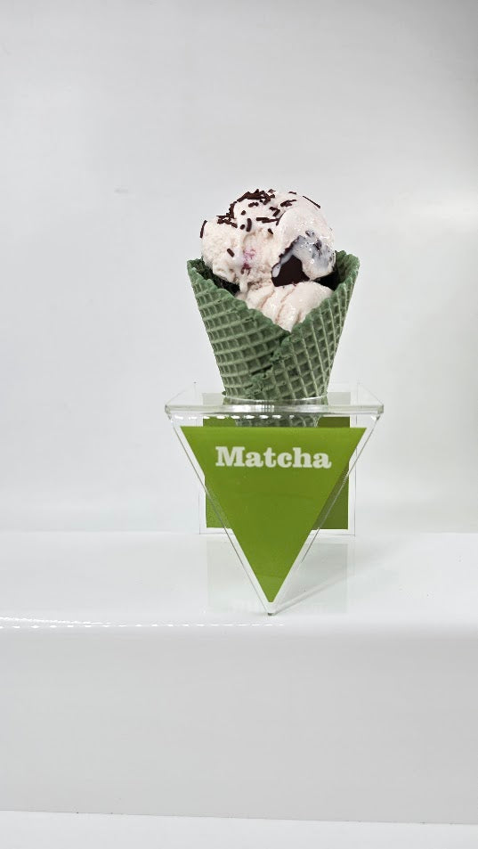 Acrylic Ice Cream Cone Display with Flavor Labels, Gelato Cone Holder, Gelato Tags, Cone flavor Red Velvet, Black Vanilla, Matcha