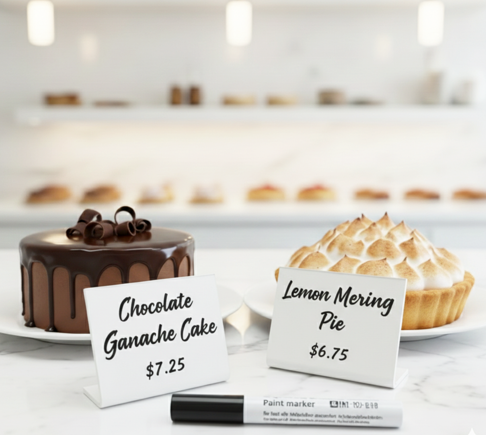 12 pcs Acrylic Display Stand with Clip | Reusable Menu Sign Holder | Table Sign for Bakery