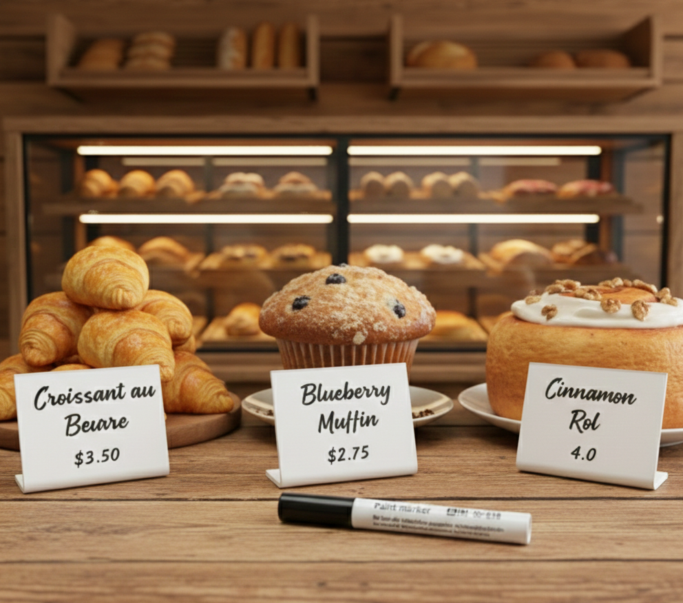 12 pcs Acrylic Display Stand with Clip | Reusable Menu Sign Holder | Table Sign for Bakery