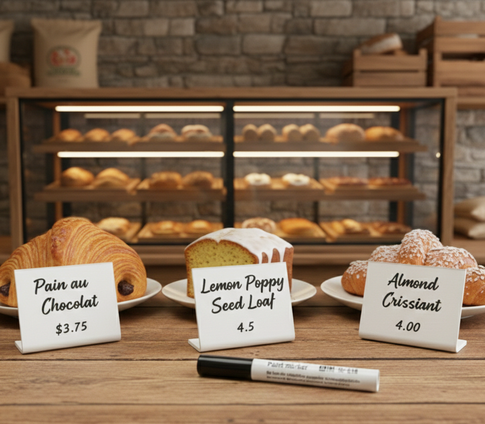 12 pcs Acrylic Display Stand with Clip | Reusable Menu Sign Holder | Table Sign for Bakery