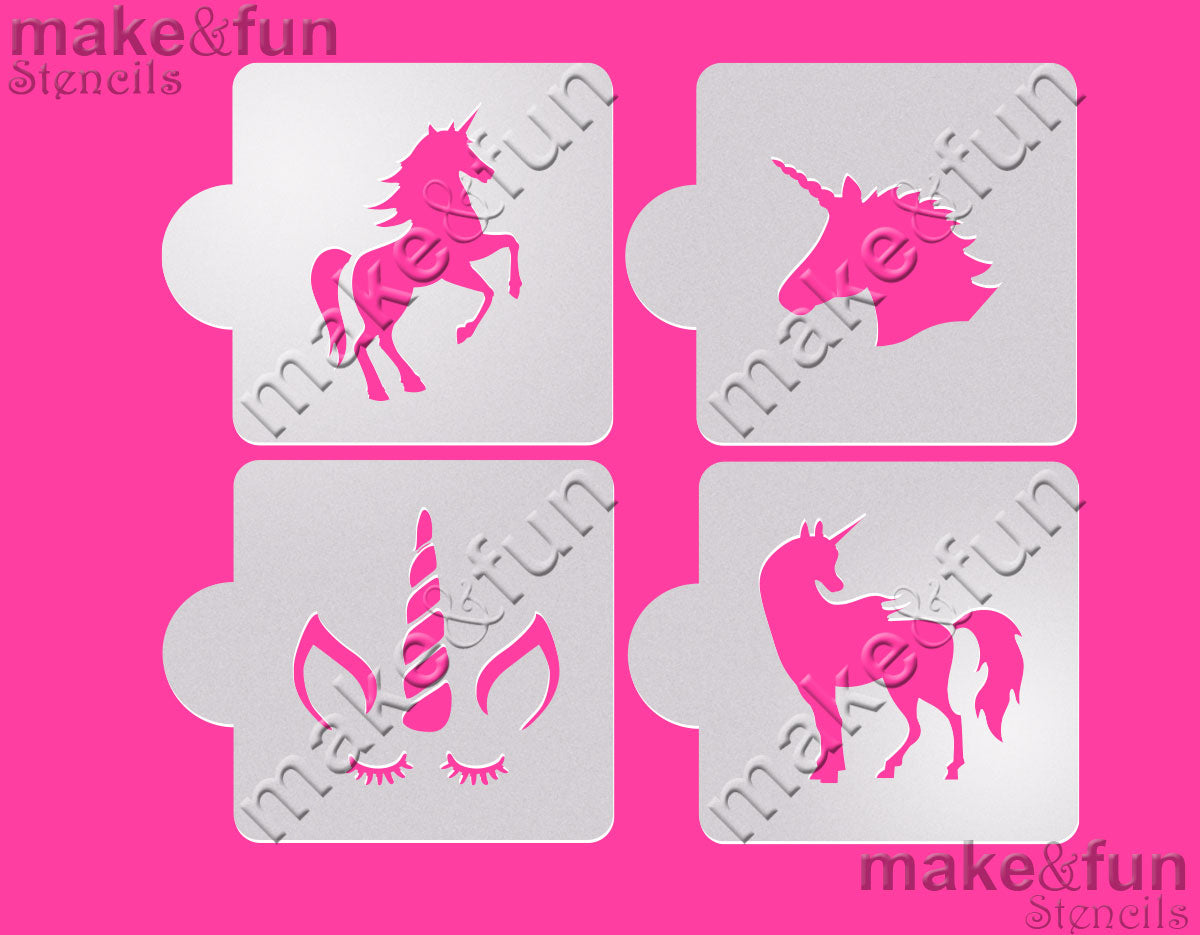 4 pcs Cookie Stencil, Face Painting Unicorn|4 Stück Schablonen, Airbrush und Royal Icing