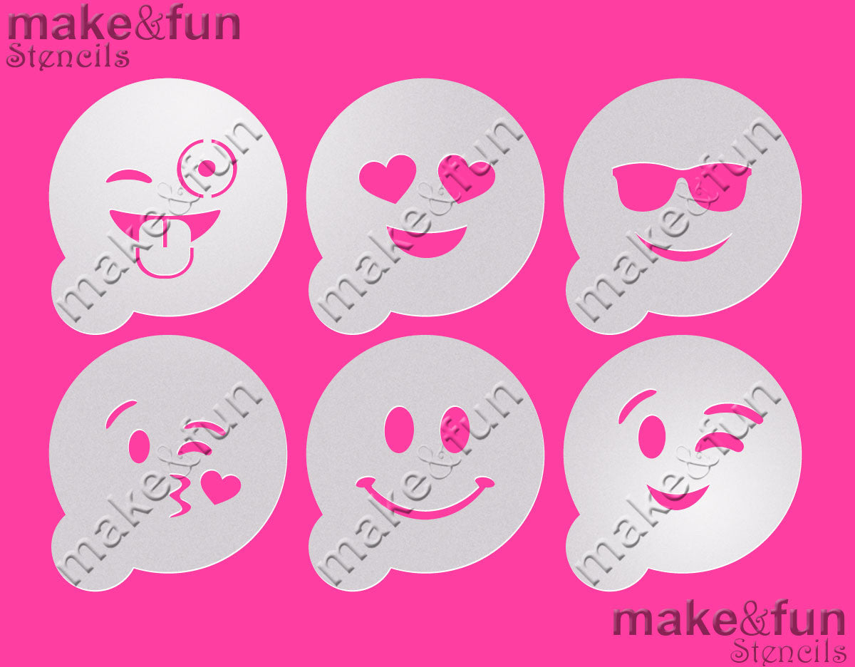 6 pcs Emoji cookie stencil, Airbrush stencils