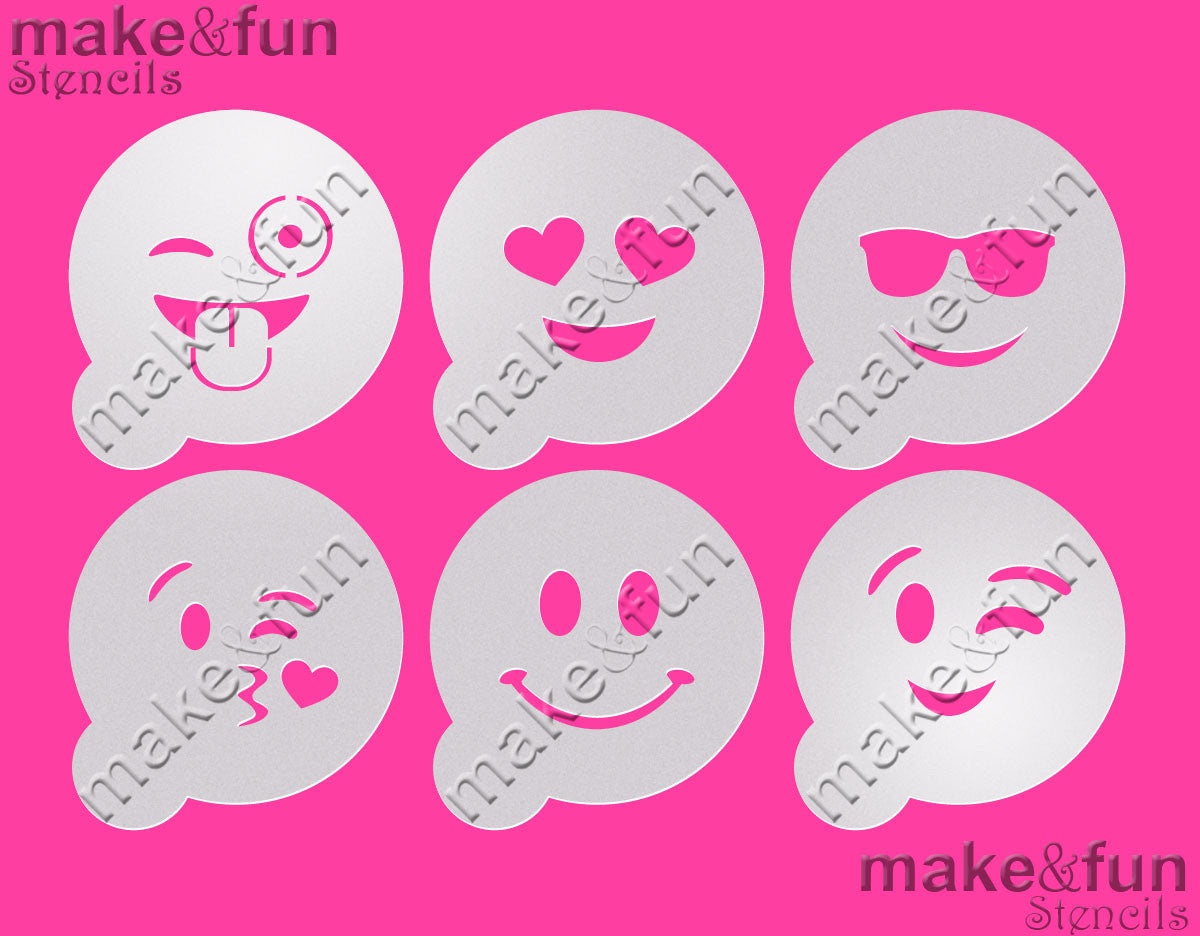 6 pcs Emoji cookie stencil, Airbrush stencils|6 Stück Schablonen, Airbrush und Royal Icing