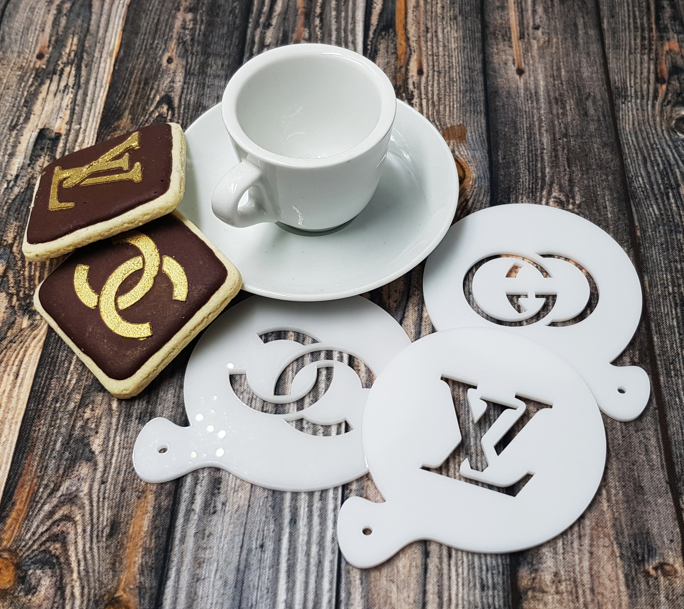 Coffee stencils custom made from your logo, text or design