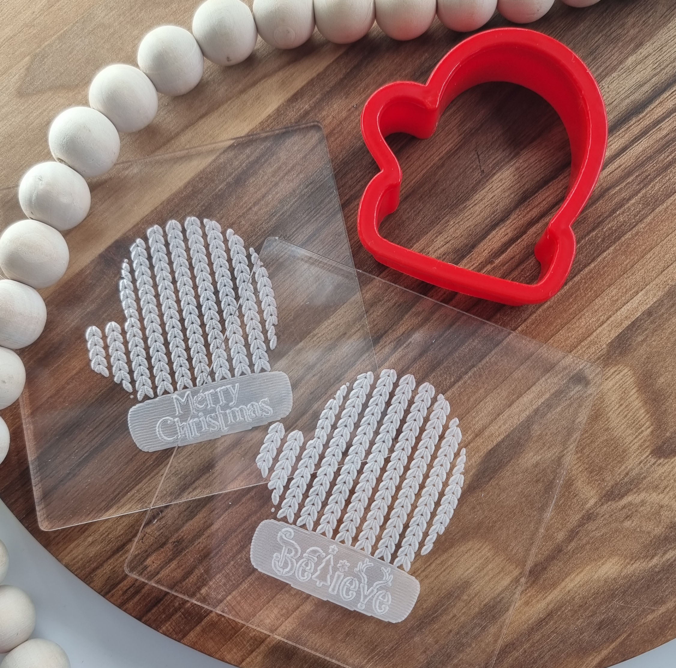 2 pcs Christmas Embosser plus Cookie Cutter|Designer Fondant Embosser Stamp