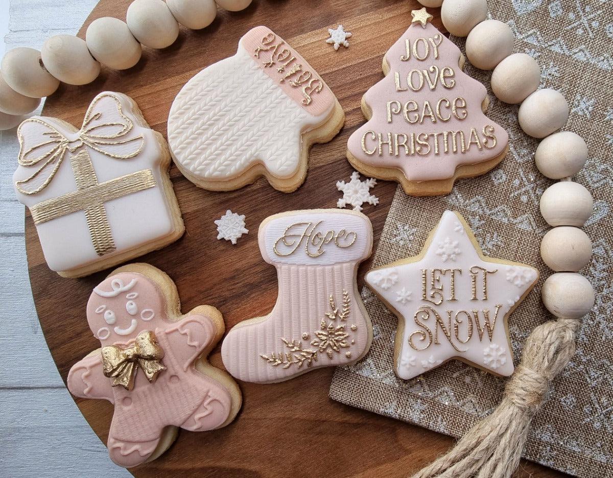 6 pcs Christmas Embosser plus Cookie Cutter set|Designer Fondant Embosser Stamp