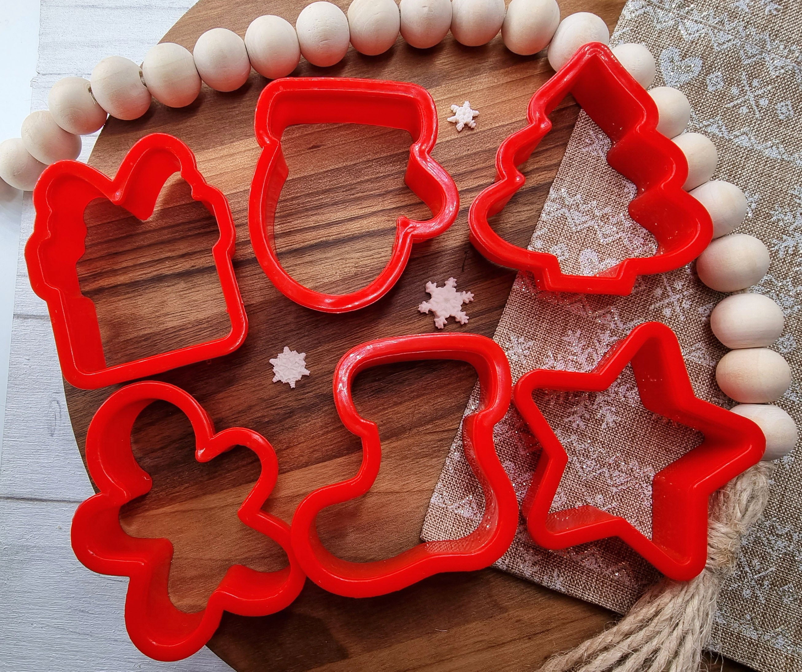 6 pcs Christmas Embosser plus Cookie Cutter set|Designer Fondant Embosser Stamp