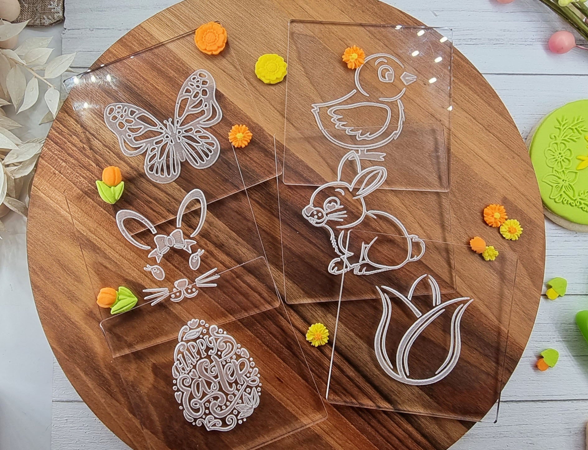 6 pcs Easter Embosser plus Cookie Cutter set|Designer Fondant Embosser Stamp