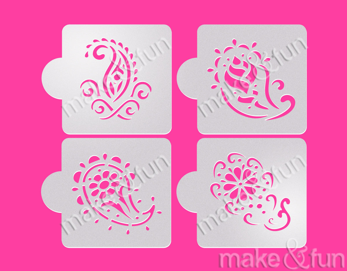 4 pcs Paisley Cookie Stencil, Cake stencil Royal Icing|4 Stück Paisley Schablonen, Royal Icing