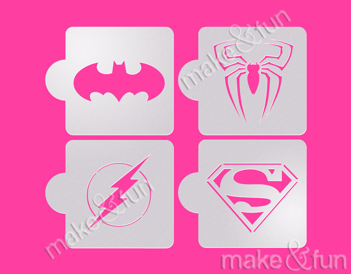 4 pcs Superheroes Cookie Stencil, Decoupage|4 Stück Super Helden Schablonen, Airbrush und Royal Icing