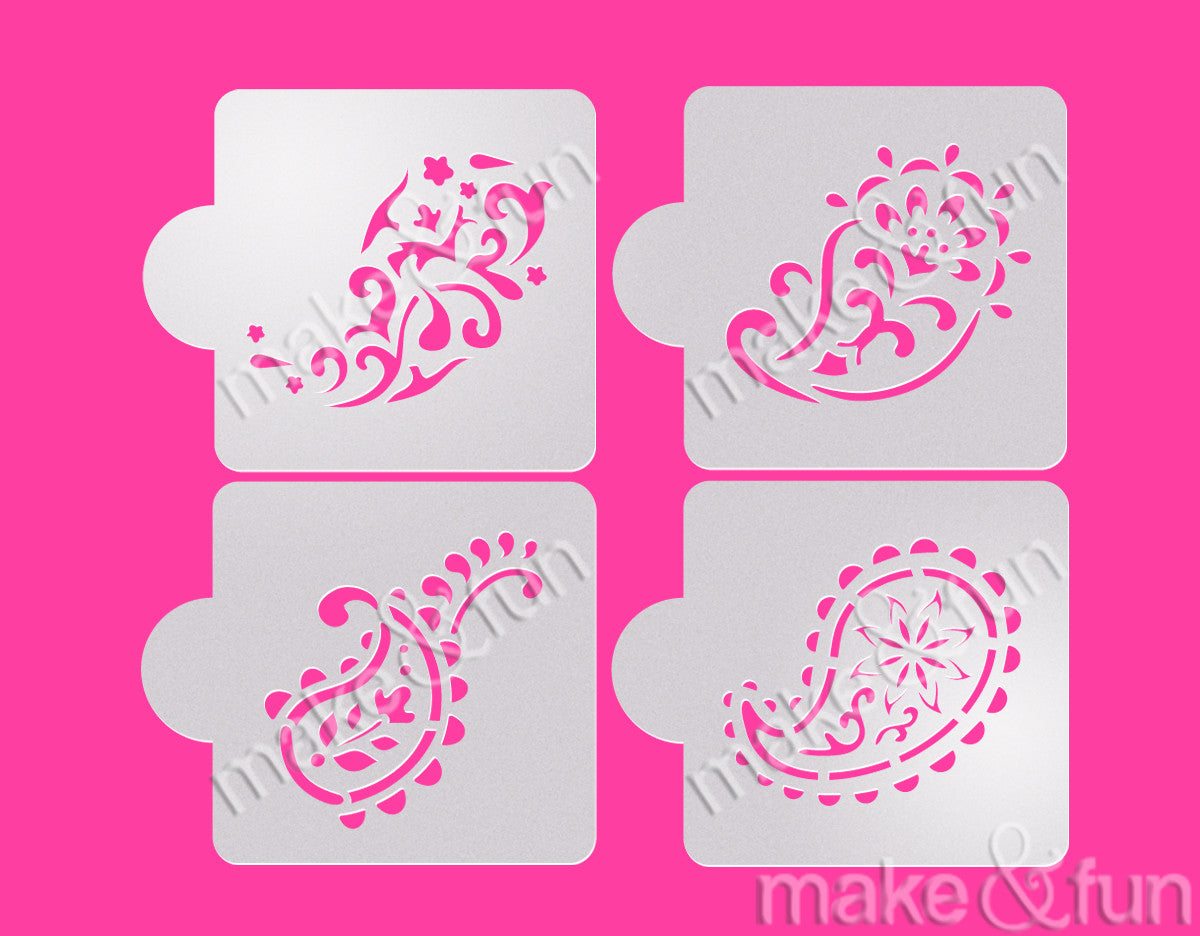 4 pcs Paisley Cookie Stencil, Cake stencil Royal Icing|4 Stück Paisley Schablonen, Airbrush und Royal Icing