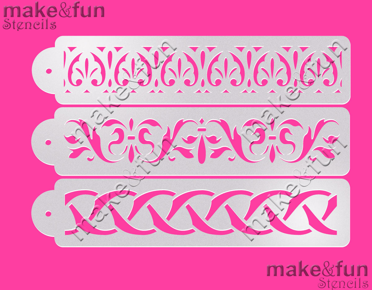3 pcs Cake Stencils, Wedding Stencil, Airbrush Stencil|Herz Bordüre Torten Schablonen, Royal Icing