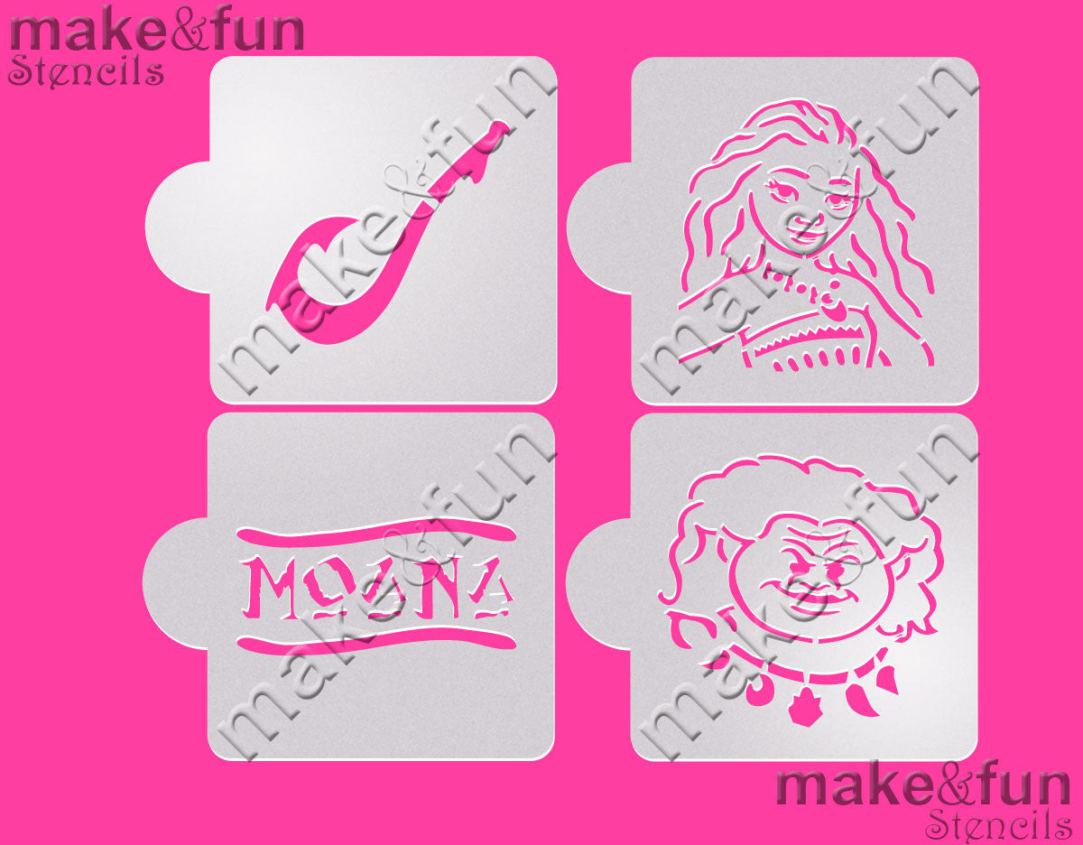 4 pcs Moana Stencil, Cookie stencil Royal Icing|4 Stück Schablonen, Airbrush und Royal Icing