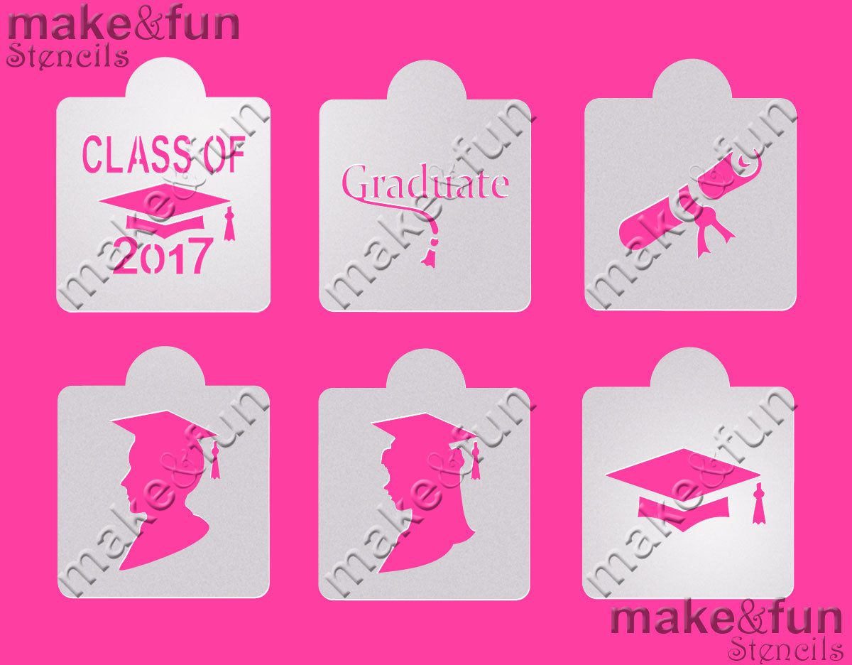 6 pcs Graduate cookie stencil, Airbrush stencils|6 Stück Schablonen, Airbrush und Royal Icing