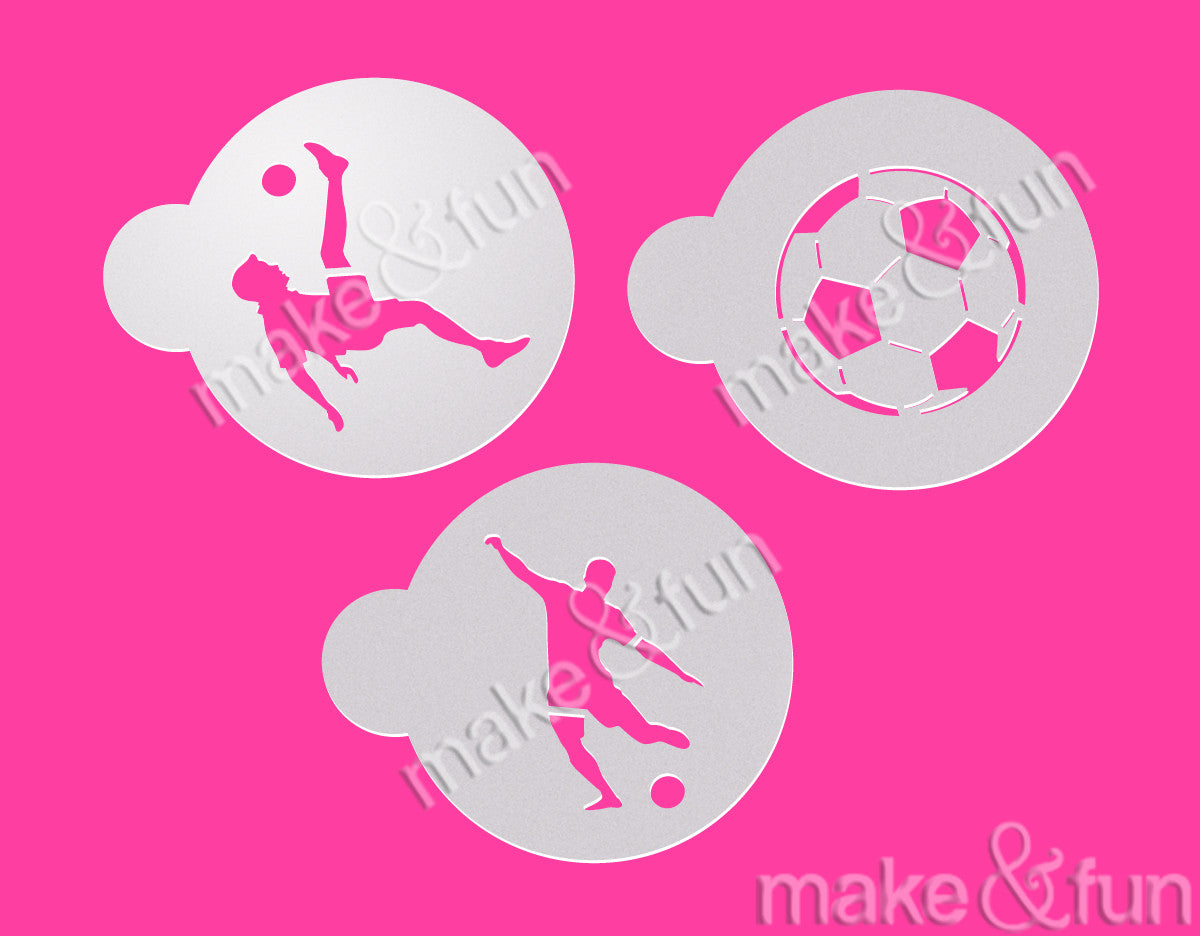 3 pcs Soccer Cookie Stencil, Custom Stencil|3 Stück Fußball Torten Shablonen, Royal Icing und Airbrush