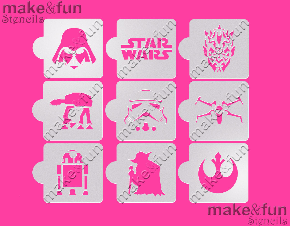 9 pcs Wars cookie stencil, cupcake stencils|9 Stück Wars Schablonen, Airbrush und Royal Icing