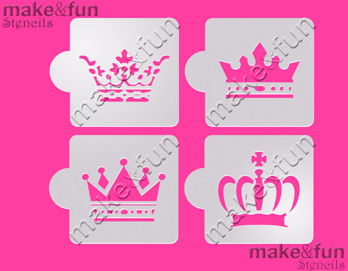 4 pcs Crown Cookie Stencil, Royal Icing|4 Stück Schablonen, Airbrush und Royal Icing