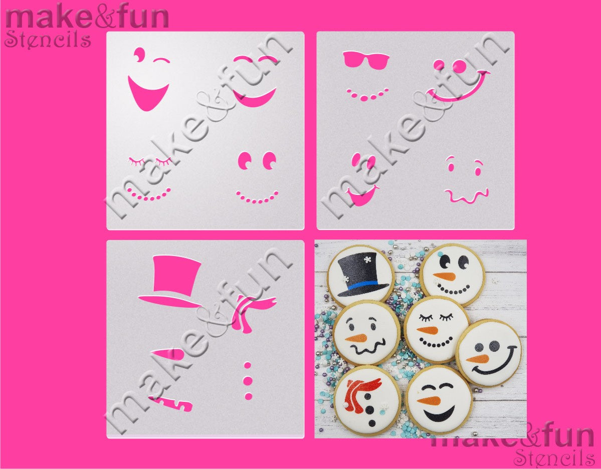 3 Piece Stencil set, Snowman Stencil|Fellmuster Schablonen, Airbrush und Royal Icing