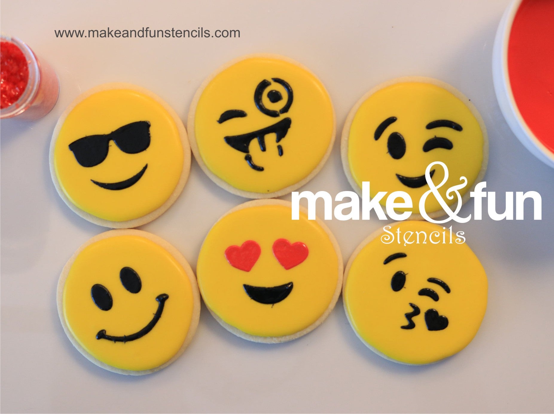 6 pcs Emoji cookie stencil, Airbrush stencils|6 Stück Schablonen, Airbrush und Royal Icing