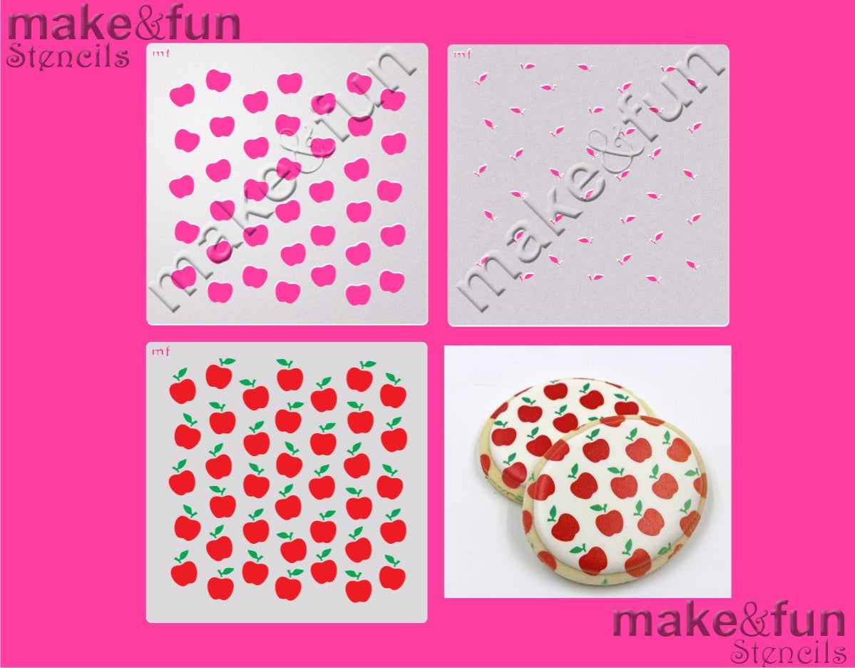 2 Piece Stencil set, Apple Cookie Stencil Airbrushing, Royal Icing