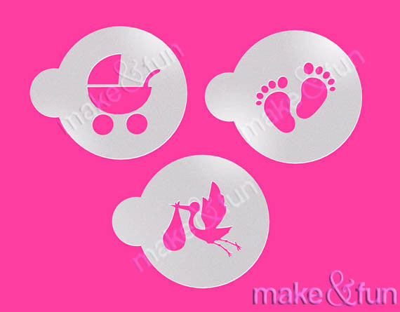 3 pcs Cake Stencil, Cookie Stencil, Baby shower Stencil|3 Stück Baby Shablonen, Airbrush