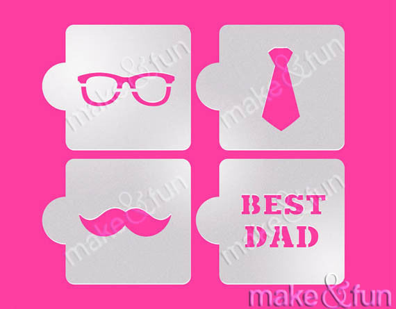 4 pcs Fathers Day Cookie Stencil, Decoupage|4 Stück Schablonen, Airbrush und Royal Icing
