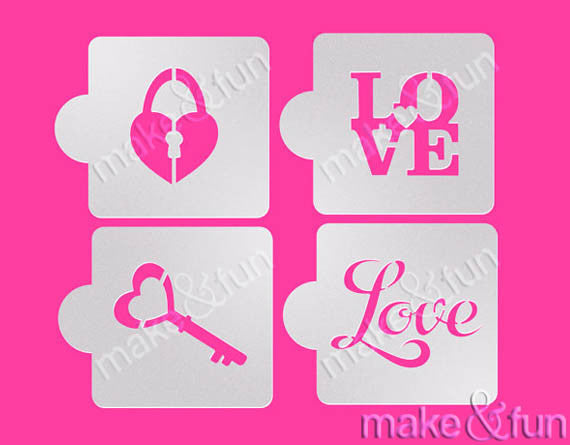4 pcs Heart Padlock Key Cookie Stencil, Cake stencil|4 Stück Liebe Schablonen,Royal Icing