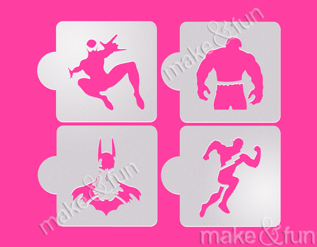 4 pcs Superheroes cookie stencil, cupcake stencils|4 Stück Super Helden Schablonen, Airbrush Schablone