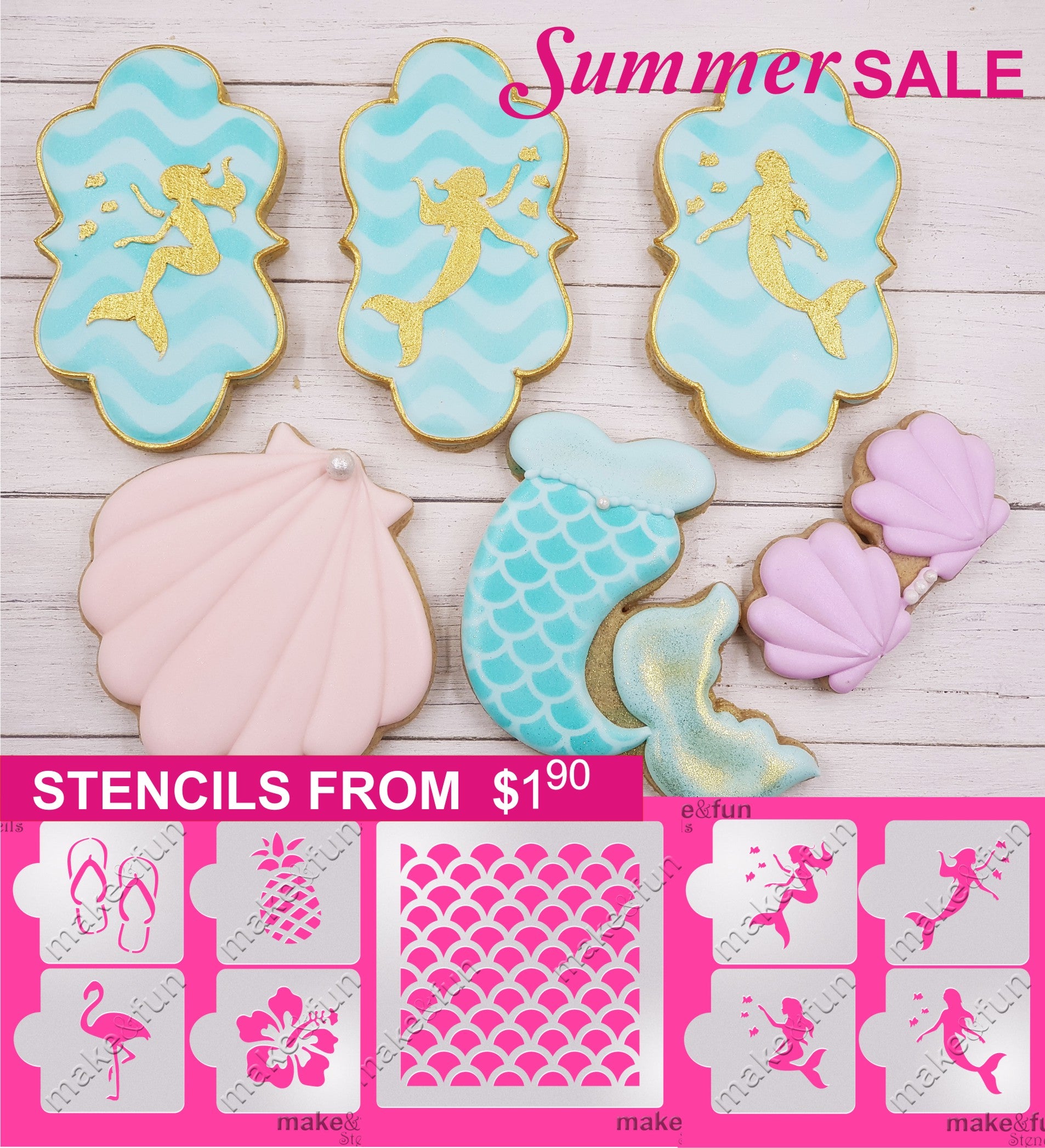 4 pcs Mermaid Stencil, Cookie Stencil, Cake Stencil|4 Stück Weihnachten Schablonen