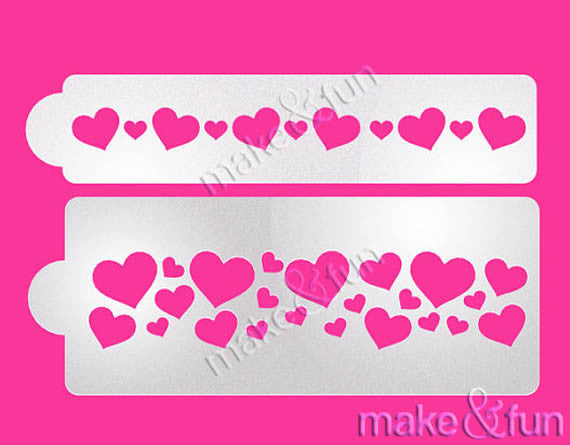 Heart Cake Stencil, Wedding Stencil, Airbrush Stencil|Herz Bordüre Torten Schablonen, Royal Icing