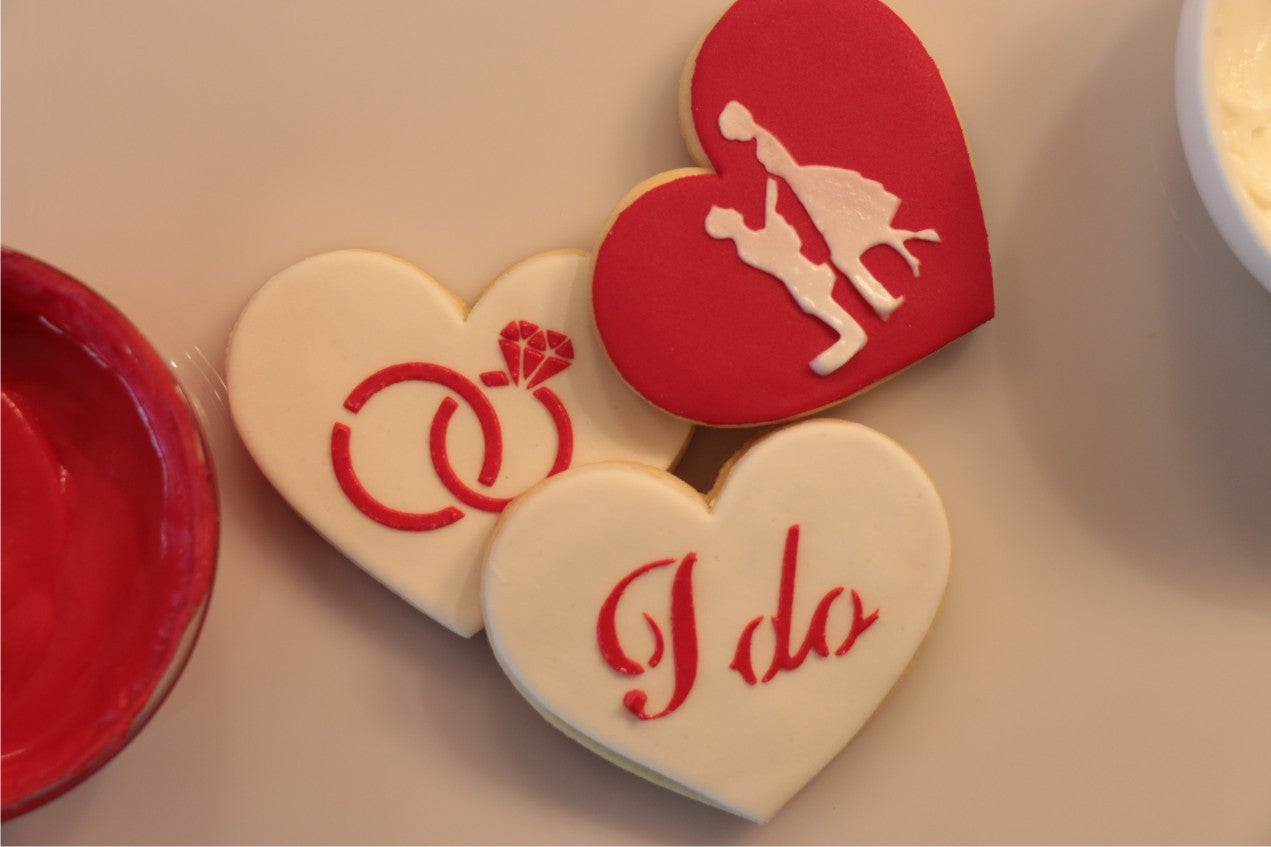 3 pcs Wedding Stencil, Cookie Stencil, Engagement|3 Stück Hochzeit Schablonen, Torten Schablone