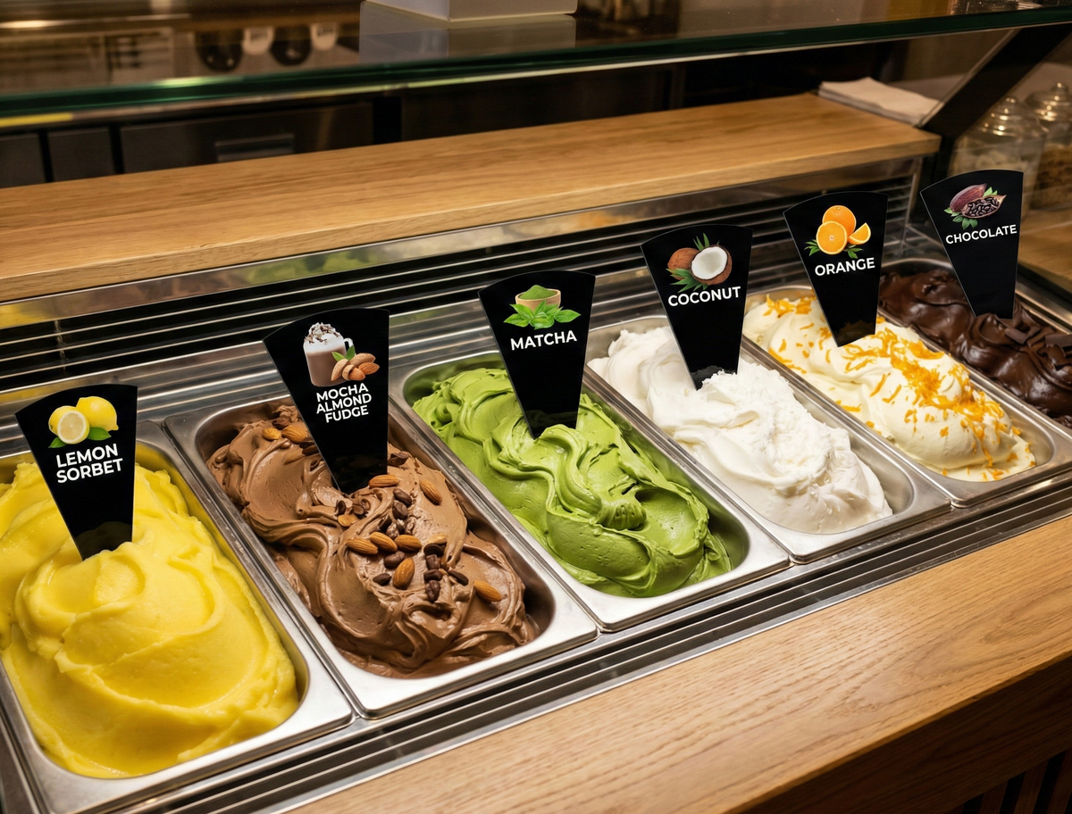 6 pcs plus Gelato Flavor Markers, Ice Cream Labels, Flavor Tags