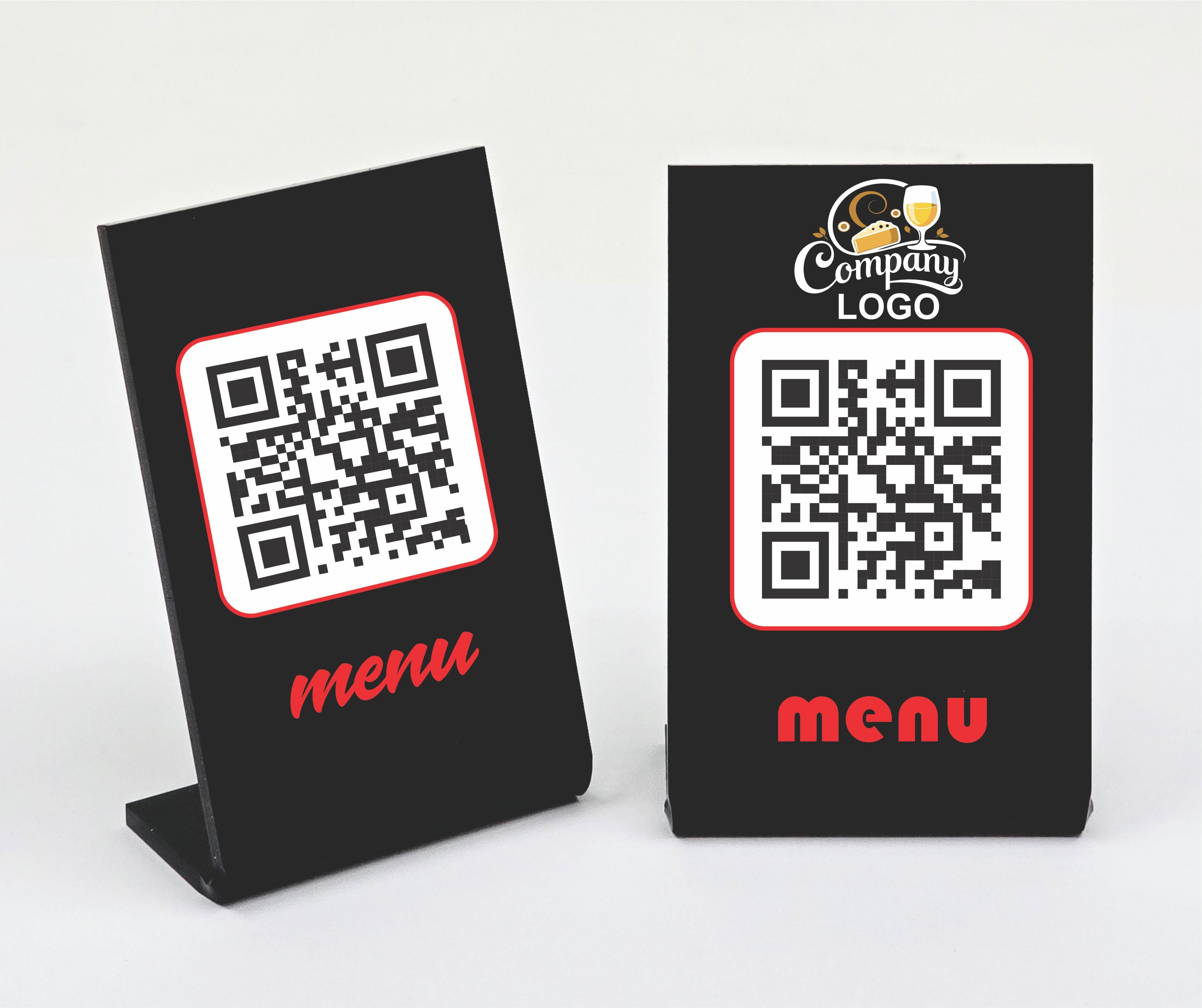 QR Code Menu Stand | Black Acrylic Table Sign with Printed QR | Custom