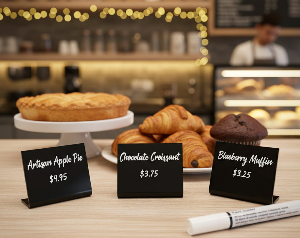 12 pcs Acrylic Display Stand with Clip | Reusable Menu Sign Holder | Table Sign for Bakery