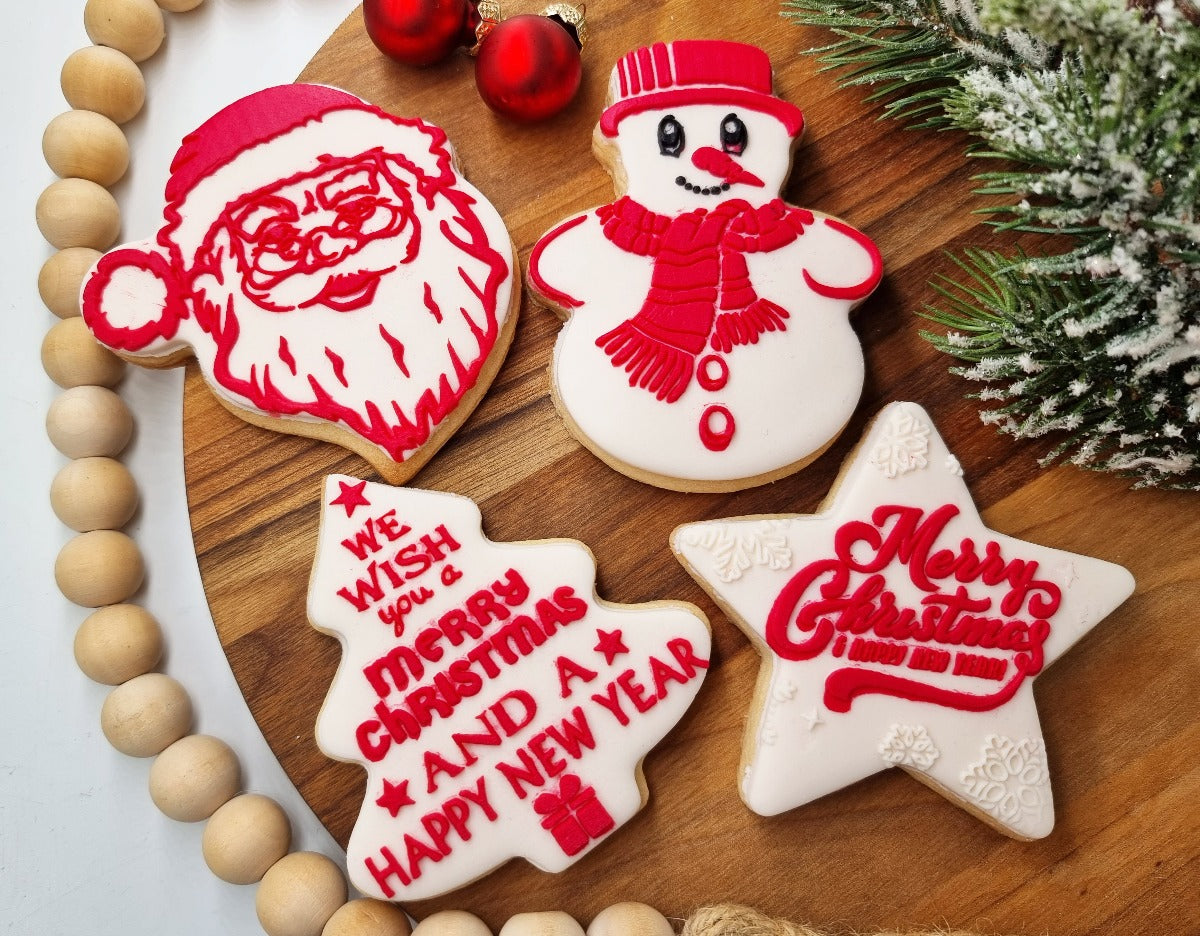 4pcs Christmas Embosser plus Cookie Cutter set|Designer Fondant Embosser Stamp