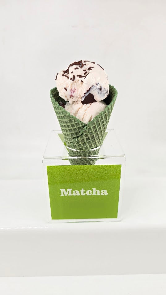 Acrylic Ice Cream Cone Display with Flavor Labels, Gelato Cone Holder, Gelato Tags, Cone flavor Red Velvet, Black Vanilla, Matcha