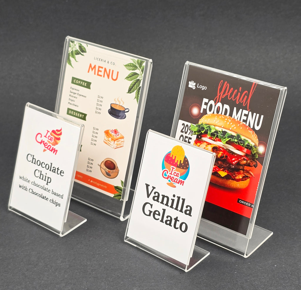 Acrylic Sign Holder 8.5 X 11, Slant Back Display Stand, A-Frame Flyer Display For Office, Menu Holder, And Table Signs. Acrylic Stands For Paper And Sign Frame, Perfect For Tabletop Use (3