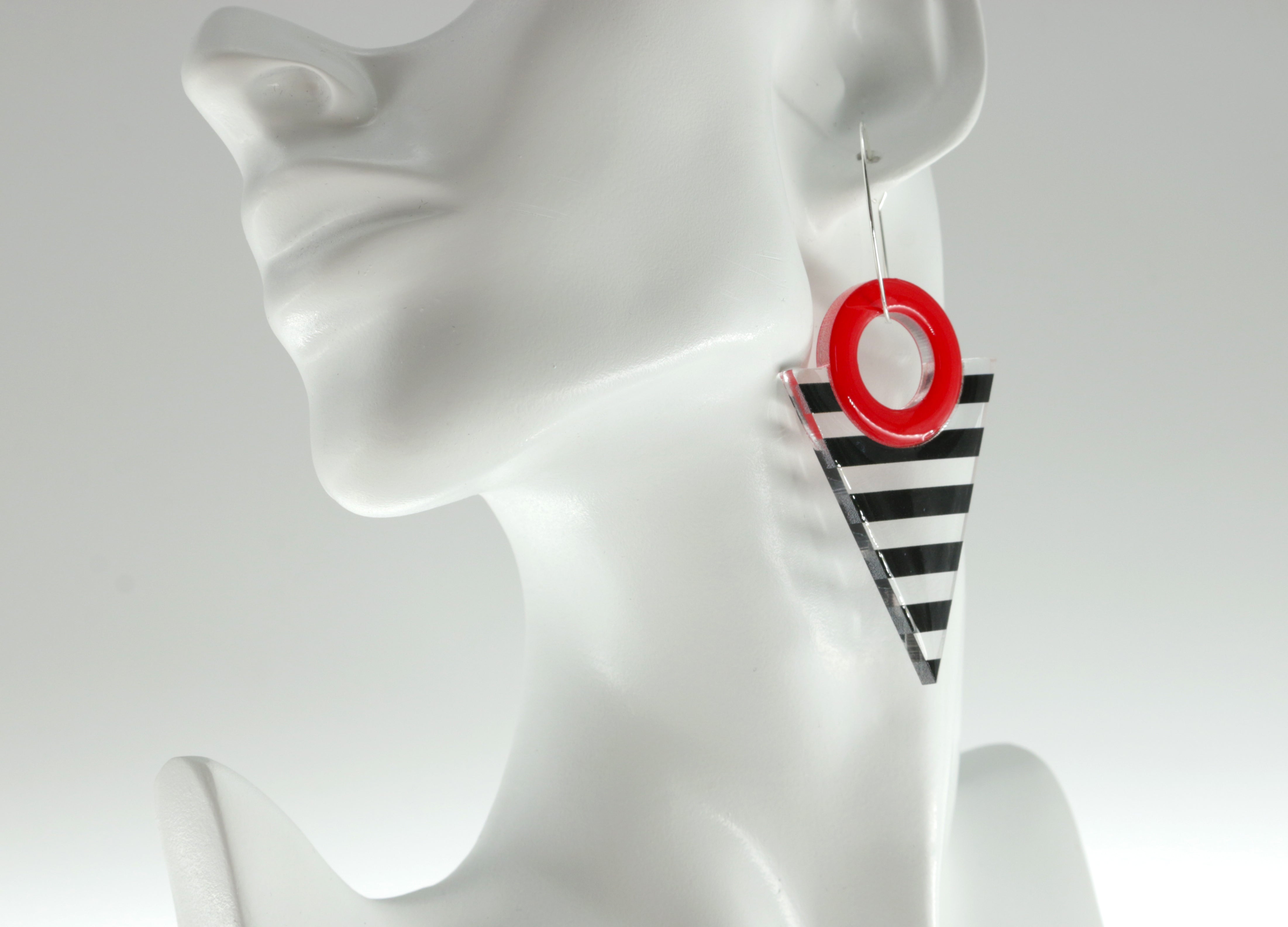 Acrylic Glass Earrings / Retro Style Earrings / Red and Black Earrings