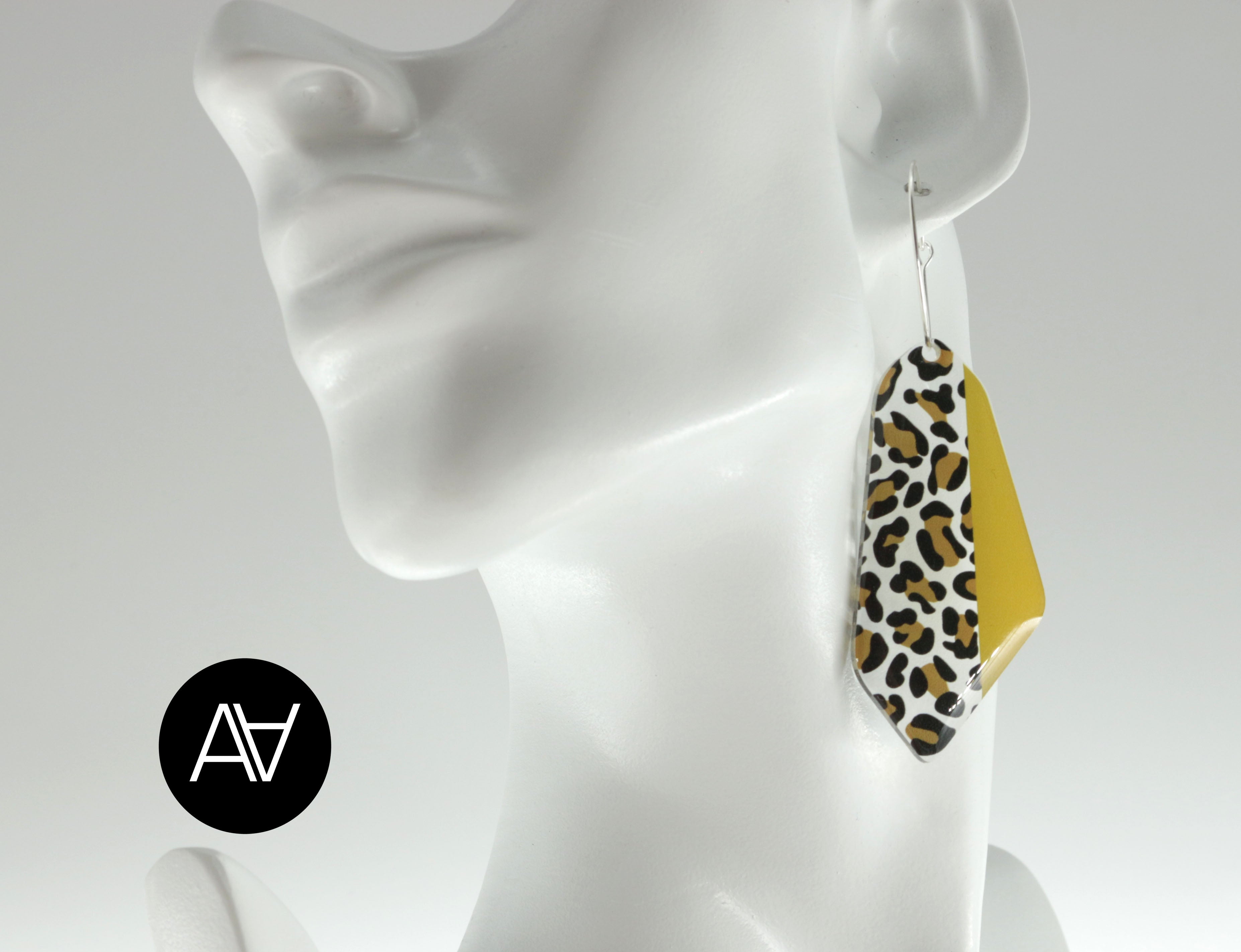 Acrylic Glass Earrings / Animal Print Style Earrings / Black and Yellow Earrings