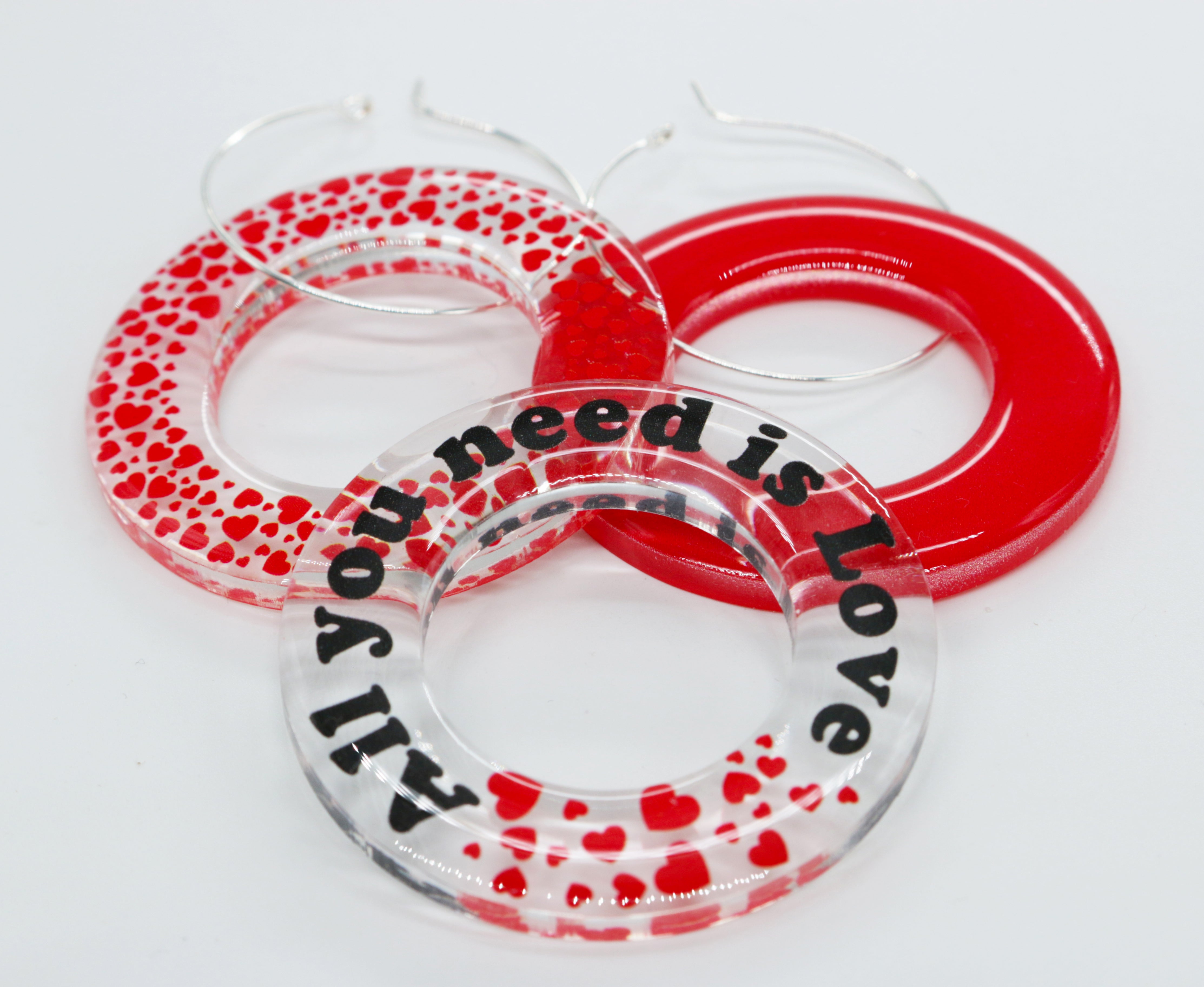 3pcs Acrylic Glass Earrings / Circle Style Earrings / Valentines Earrings