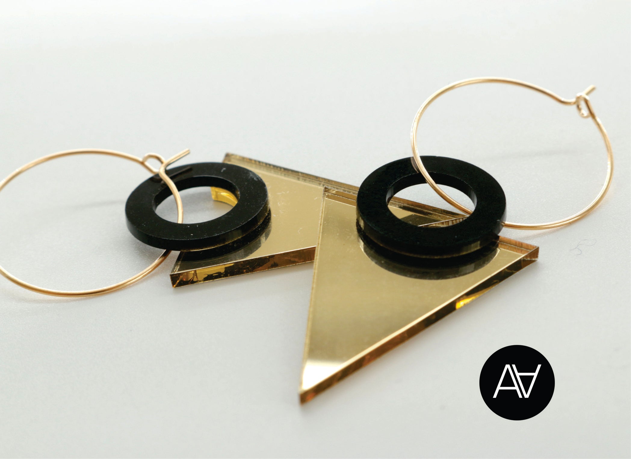 Mirror Glass Earrings / Triangl Style Earrings / Gold Color Earrings