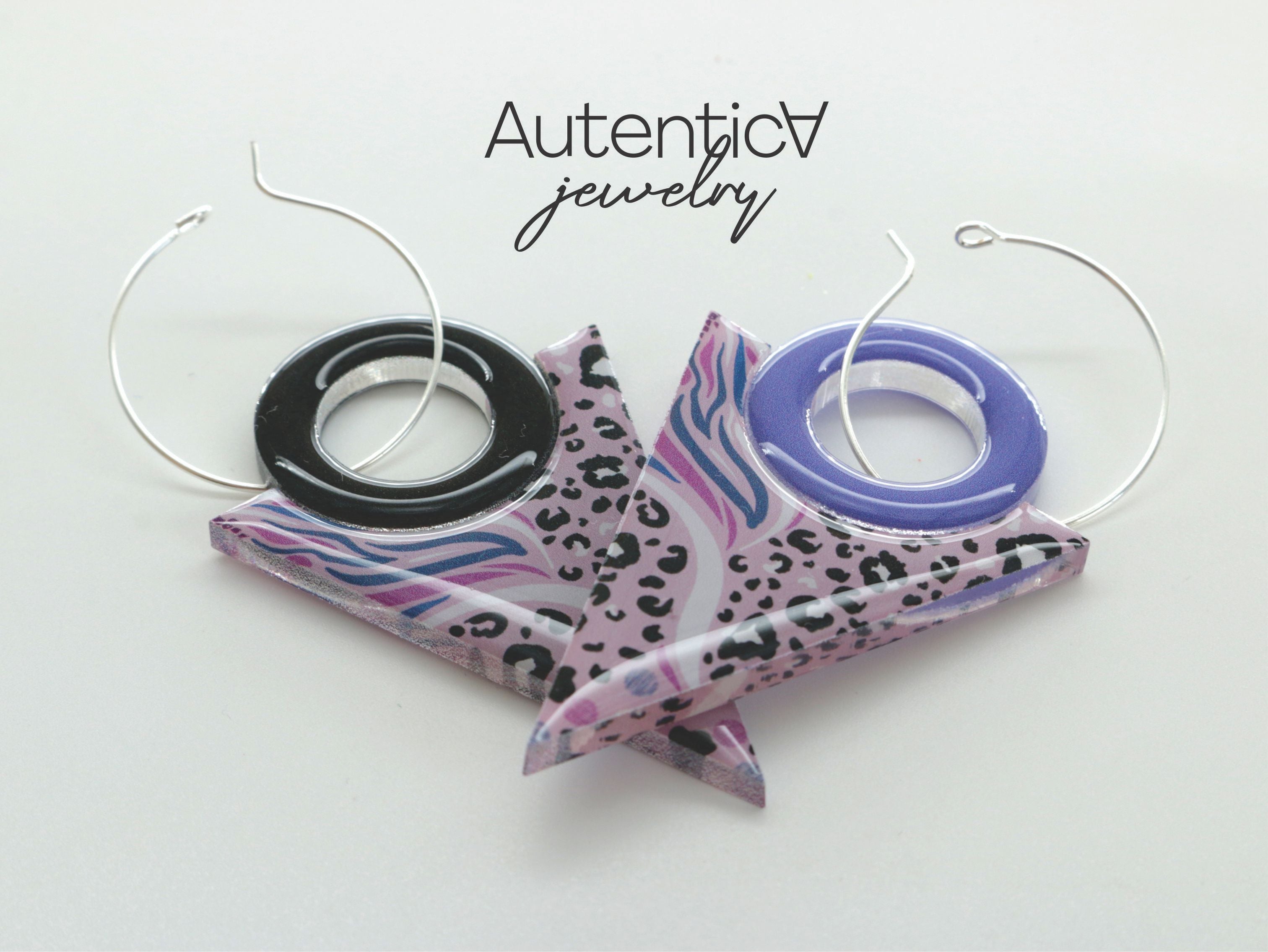 Acrylic Glass Earrings / Animal Print Earrings / Purple and Black Earrings