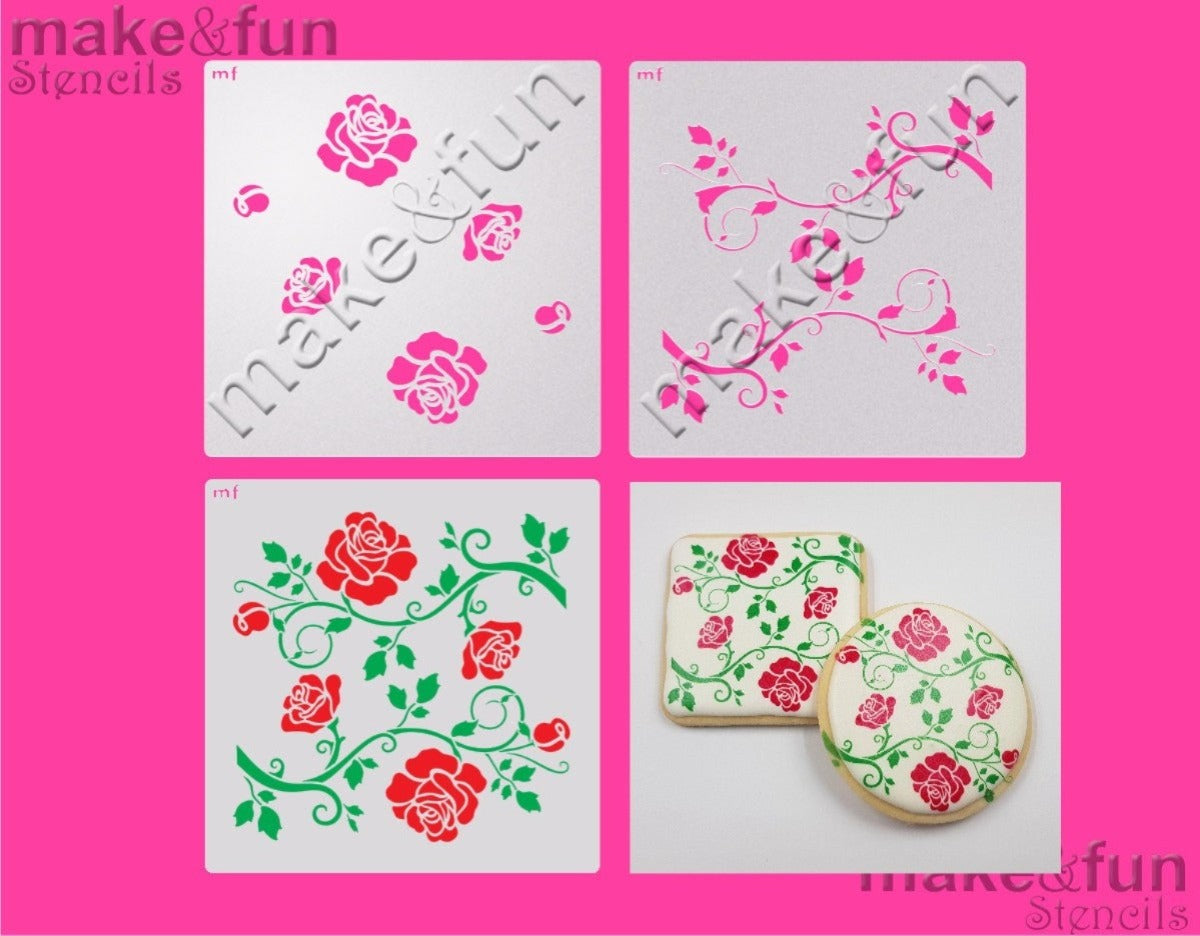 2 Piece Stencil set, Rose Cookie Stencil Airbrushing and Royal Icing