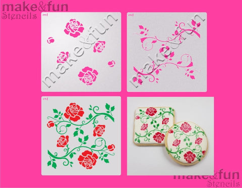 2 Piece Stencil set, Rose Cookie Stencil Airbrushing |Fellmuster Schablonen, Airbrush und Royal Icing